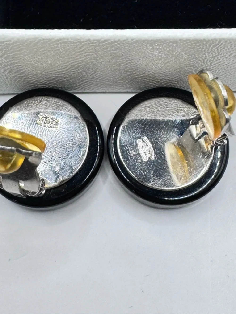 Authentic Vintage 1995 Chanel 95P CC Logo Button Clip-On Earrings Black Gold